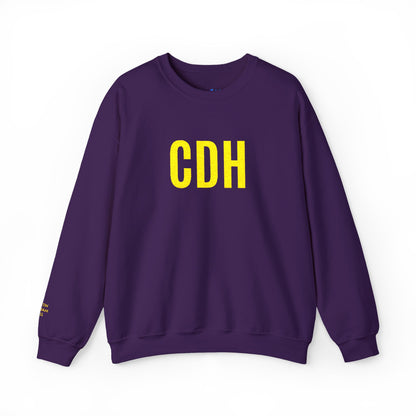 Cretin Derham Hall Crewneck Sweatshirt — Bold Yellow “CDH” Embroidered Logo on Purple