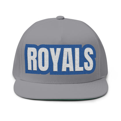 Woodbury Royals Embroidered White Text Flat Bill Cap — School Spirit Snapback