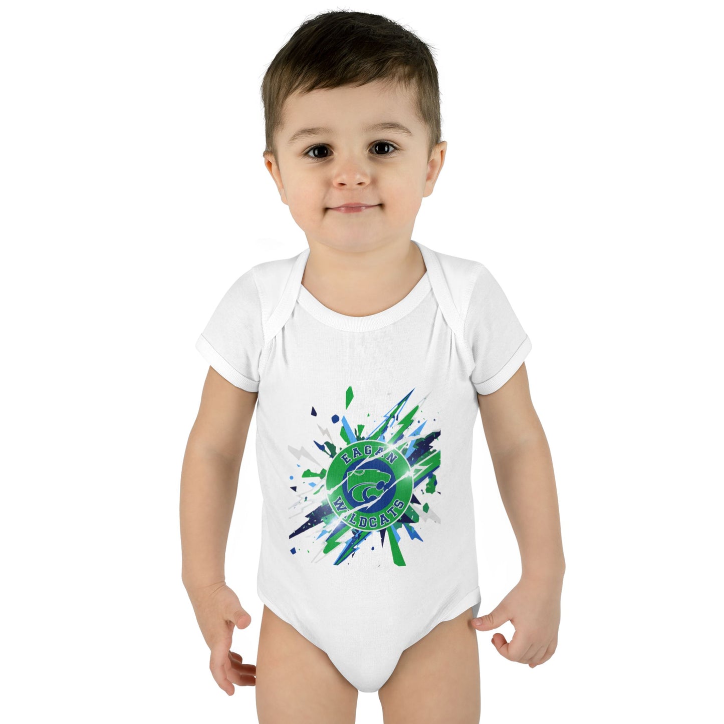 Eagan Wildcats Splash Infant Bodysuit - Cute Baby Onesie with Green & Blue Graphic