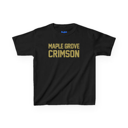 Maple Grove Crimson Kids Tee — Youth Shirt with Mascot Back Print