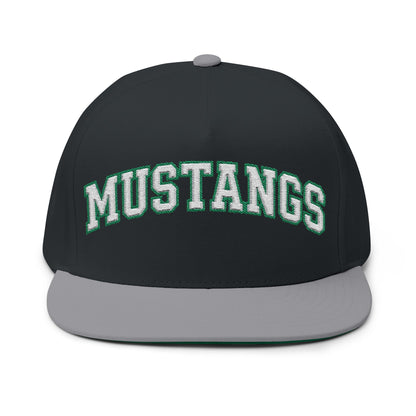 Mounds View Mustangs Embroidered White Text Flat Bill Cap — School Spirit Snapback