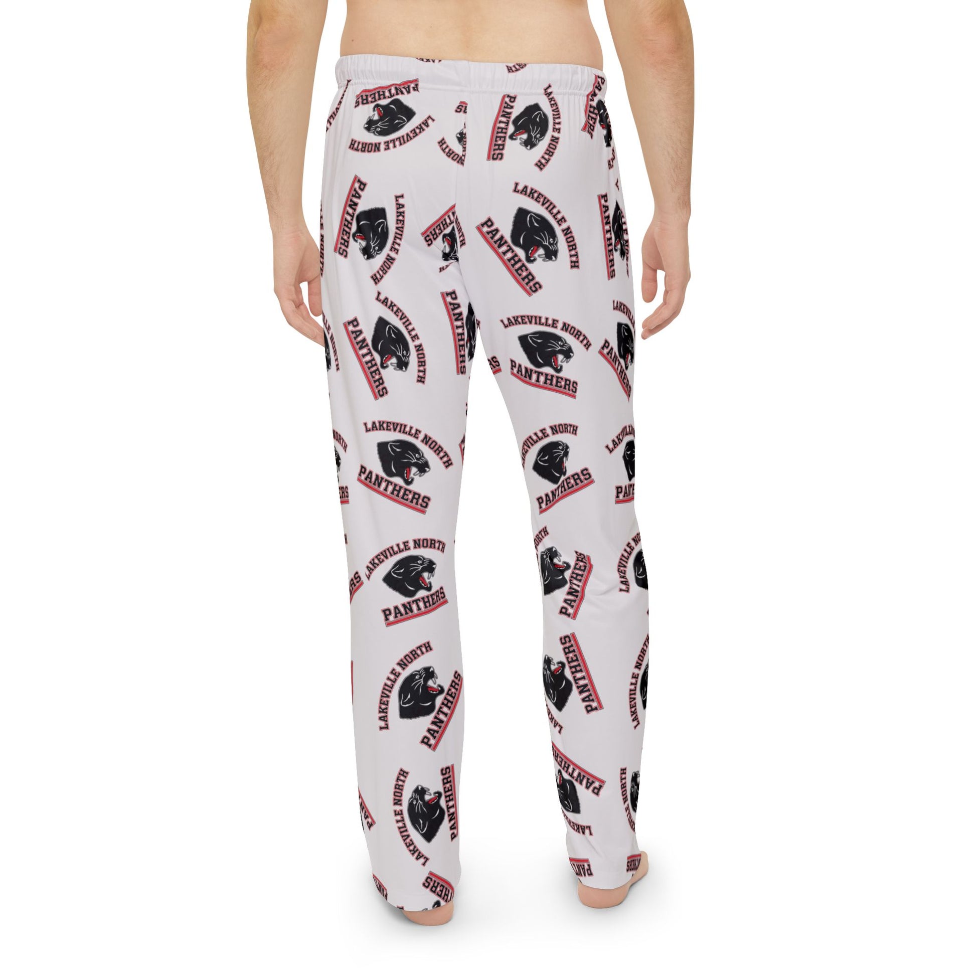 Lakeville North Panthers Men's Cozy Pajama Pants view from the back featuring vibrant design and soft fabric.