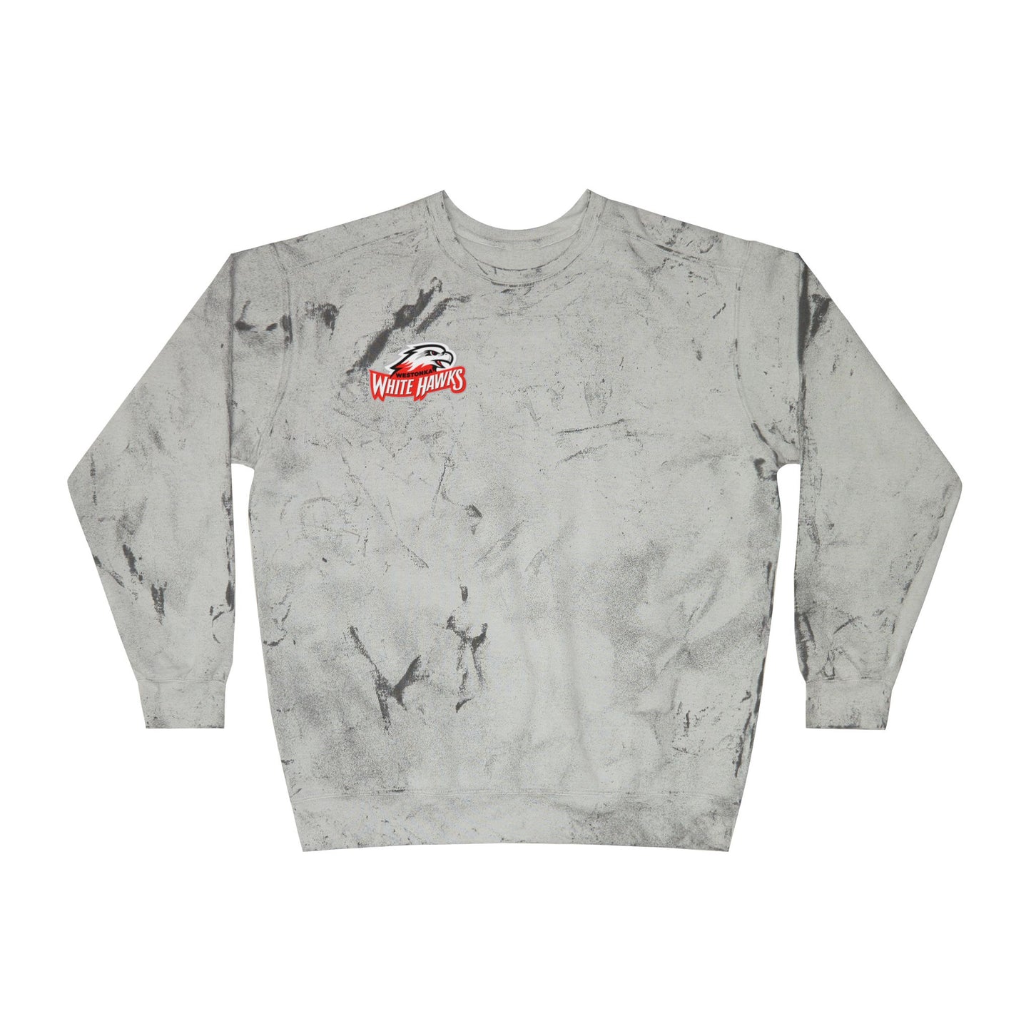 Mound Westonka White Hawks Color Blast Crewneck Sweatshirt for a Vibrant Vibe, Unisex Tie-Dye Fashion