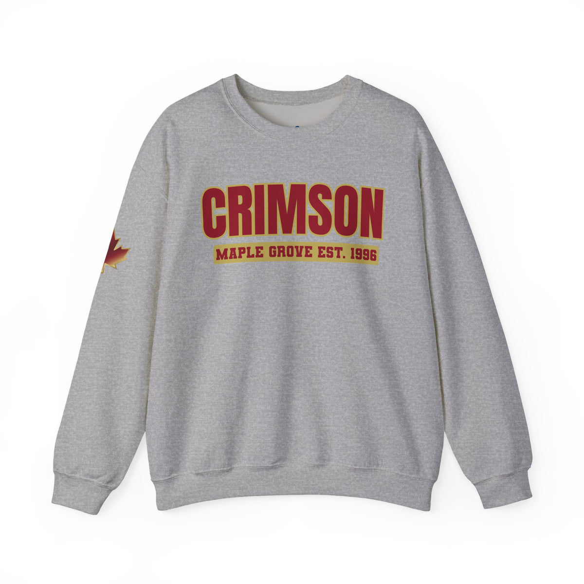 Crimson Maple Grove Crewneck Sweatshirt — Vintage Collegiate Maple Leaf Design