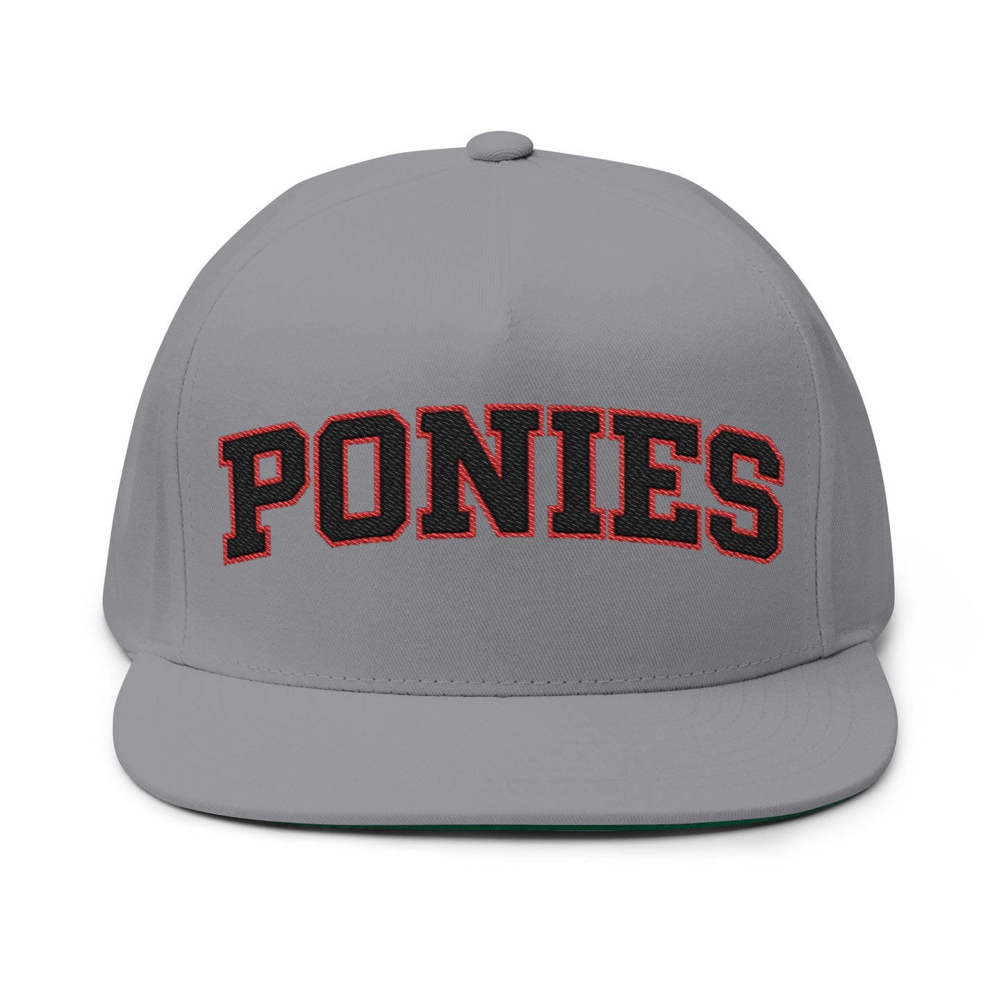 Stillwater Ponies Embroidered Black Text Flat Bill Cap — School Spirit Snapback