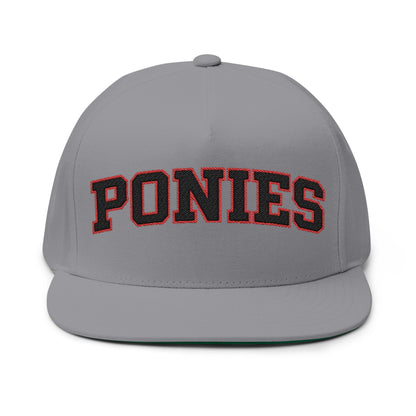 Stillwater Ponies Embroidered Black Text Flat Bill Cap — School Spirit Snapback