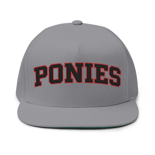 Stillwater Ponies Embroidered Black Text Flat Bill Cap — School Spirit Snapback