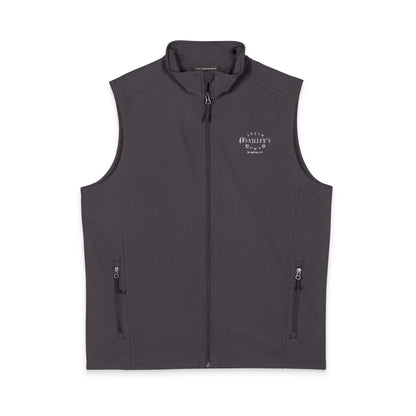 O'Malley's Men's Black Soft Shell Vest — Minimal White Chest Logo, Windproof Layer