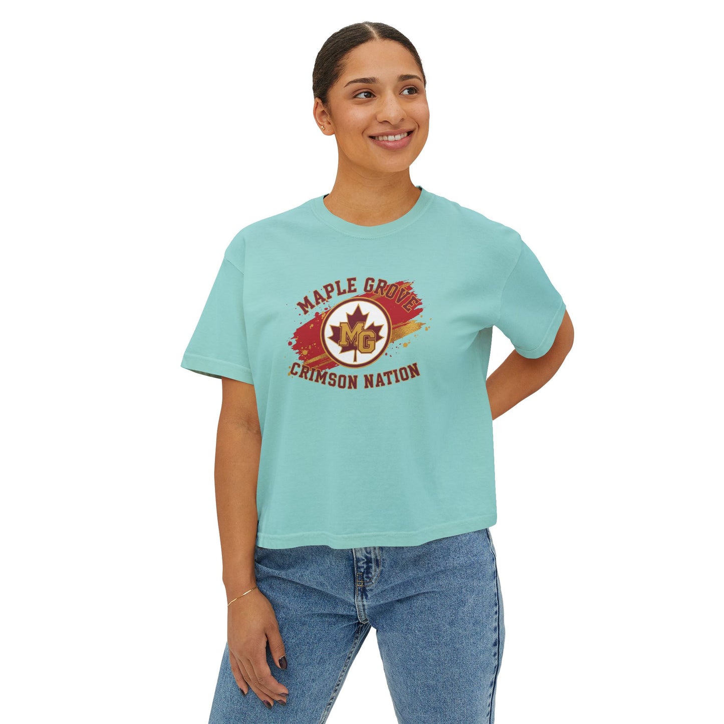 Maple Grove Crimson Stylish Women's Boxy Tee  - Casual & Comfy