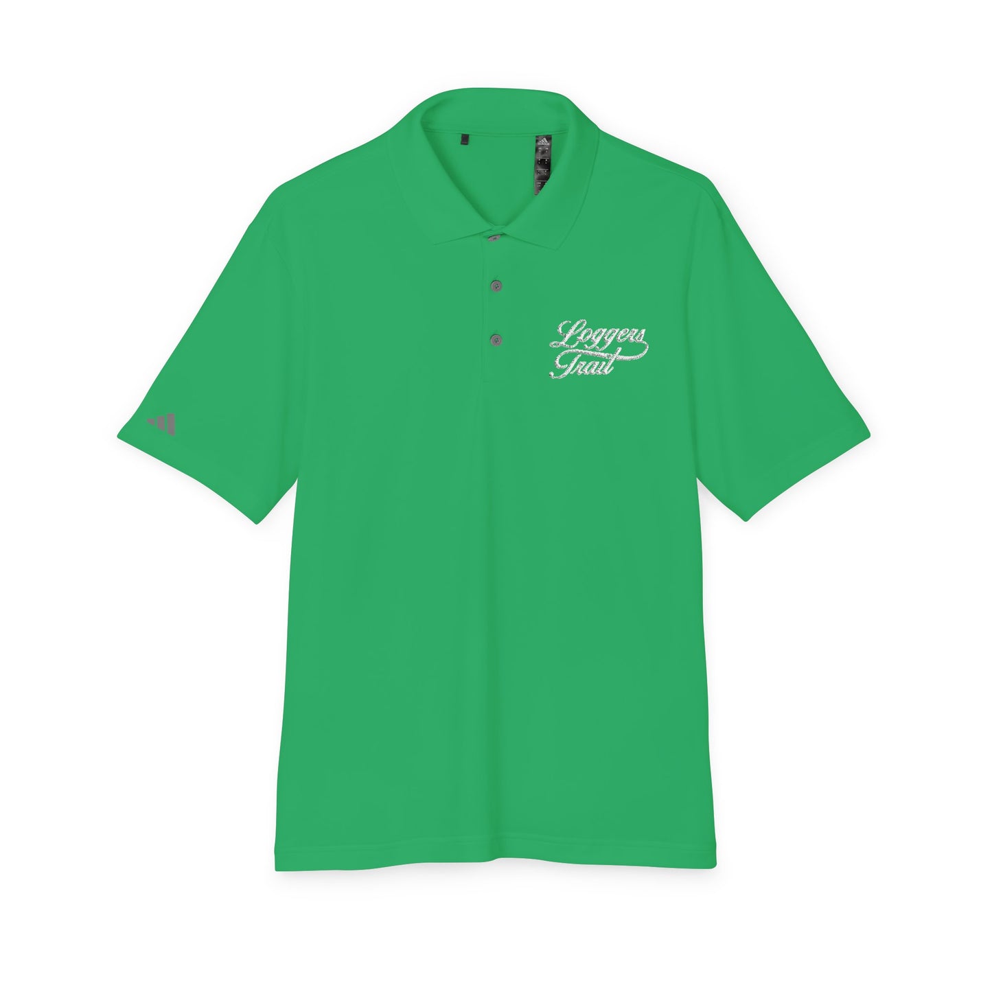 Performance polo shirt with UPF protection in vibrant green color, featuring embroidered logo and sporty design.