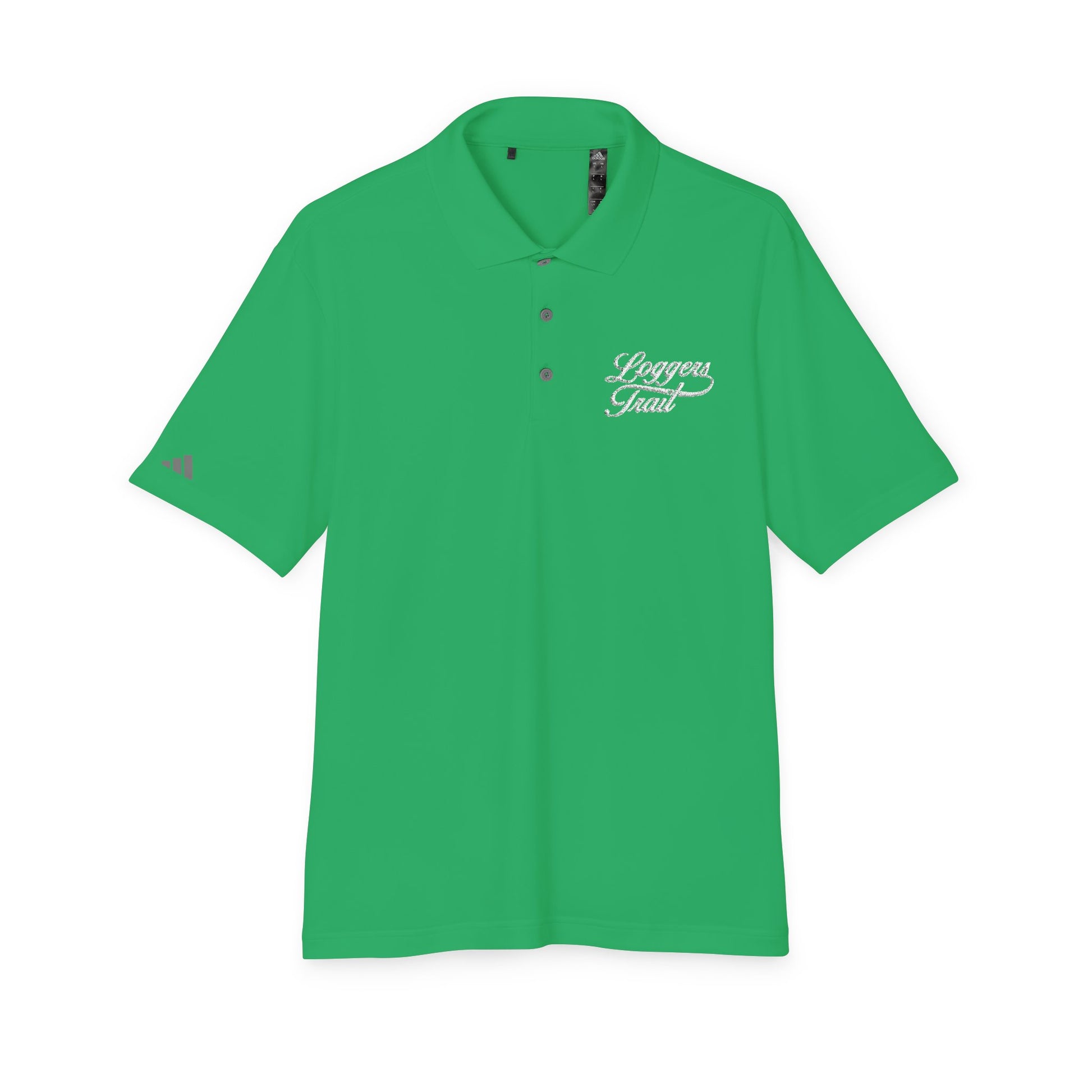 Performance polo shirt with UPF protection in vibrant green color, featuring embroidered logo and sporty design.