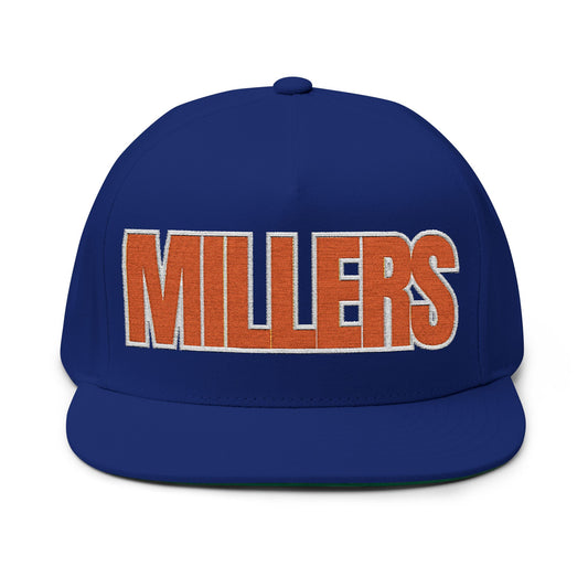 Minneapolis Washburn Millers Embroidered BlueText Flat Bill Cap — School Spirit Snapback