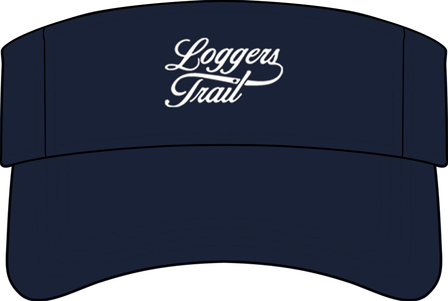 Loggers Trail embroidered visor in navy, perfect for outdoor trail running cap with adjustable fit.