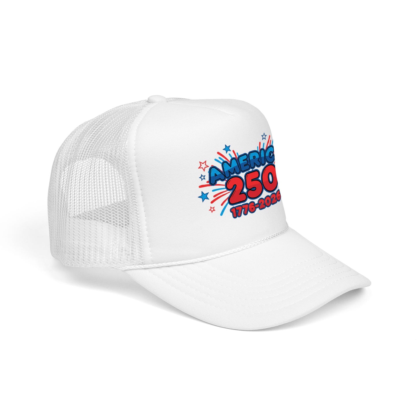 America 250th anniversary cap featuring bold design and foam trucker style, celebrating 250 years of American history.