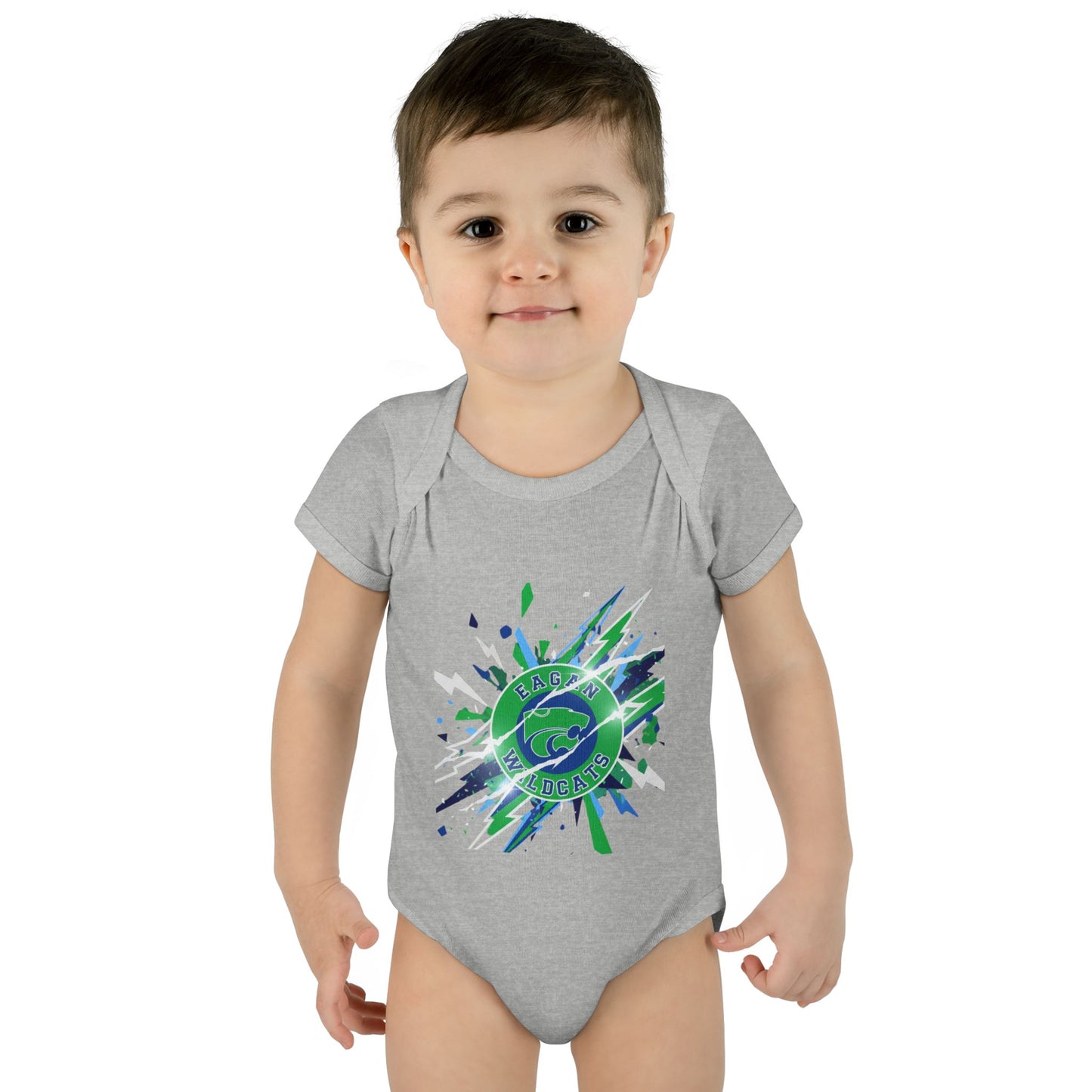 Eagan Wildcats Splash Infant Bodysuit - Cute Baby Onesie with Green & Blue Graphic
