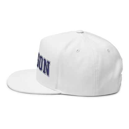 Hudson Raiders Embroidered Black Text Flat Bill Cap — School Spirit Snapback