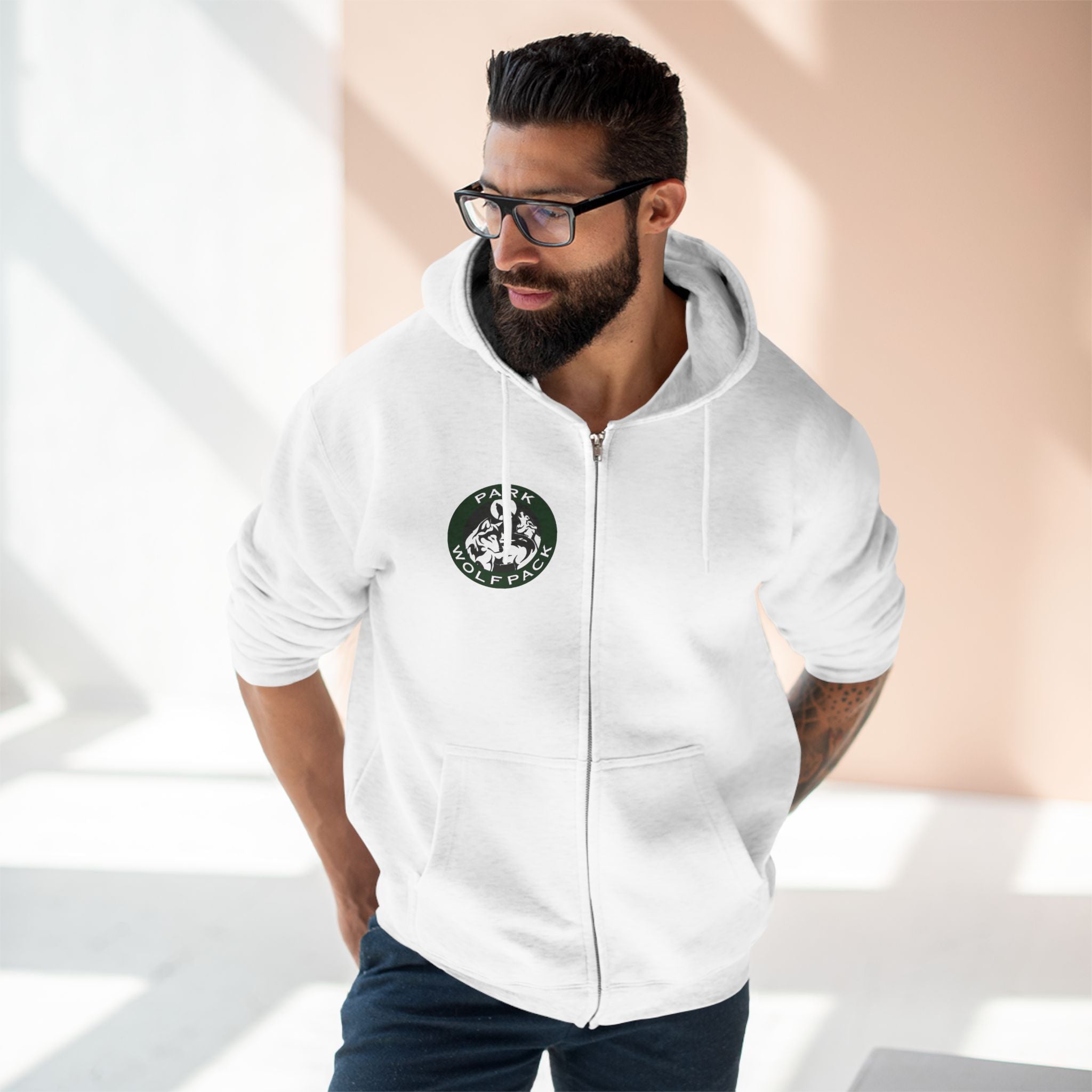 Cozy Unisex Zip Hoodie with Wolfpack Design - Perfect for Outdoor Adventures
