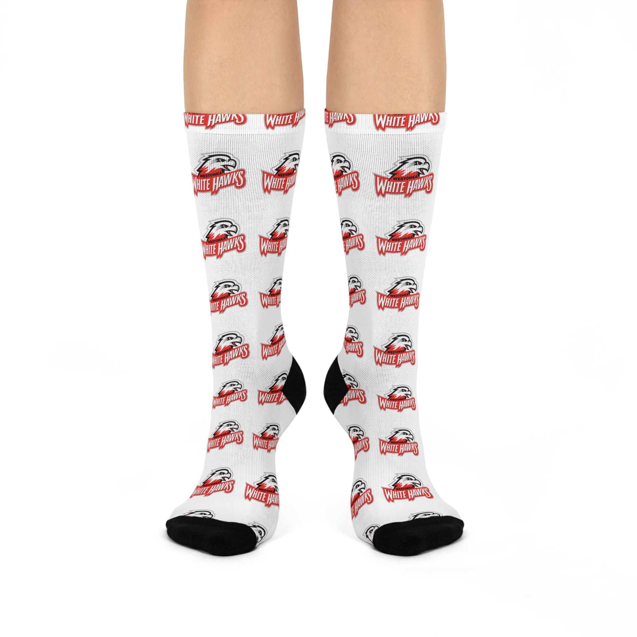 Mound Westonka White Hawks Trendy Cushioned Crew Socks