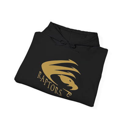 East Ridge Raptors Gold Logo Hoodie — Black Pullover with 'Raptors' Sleeve Print