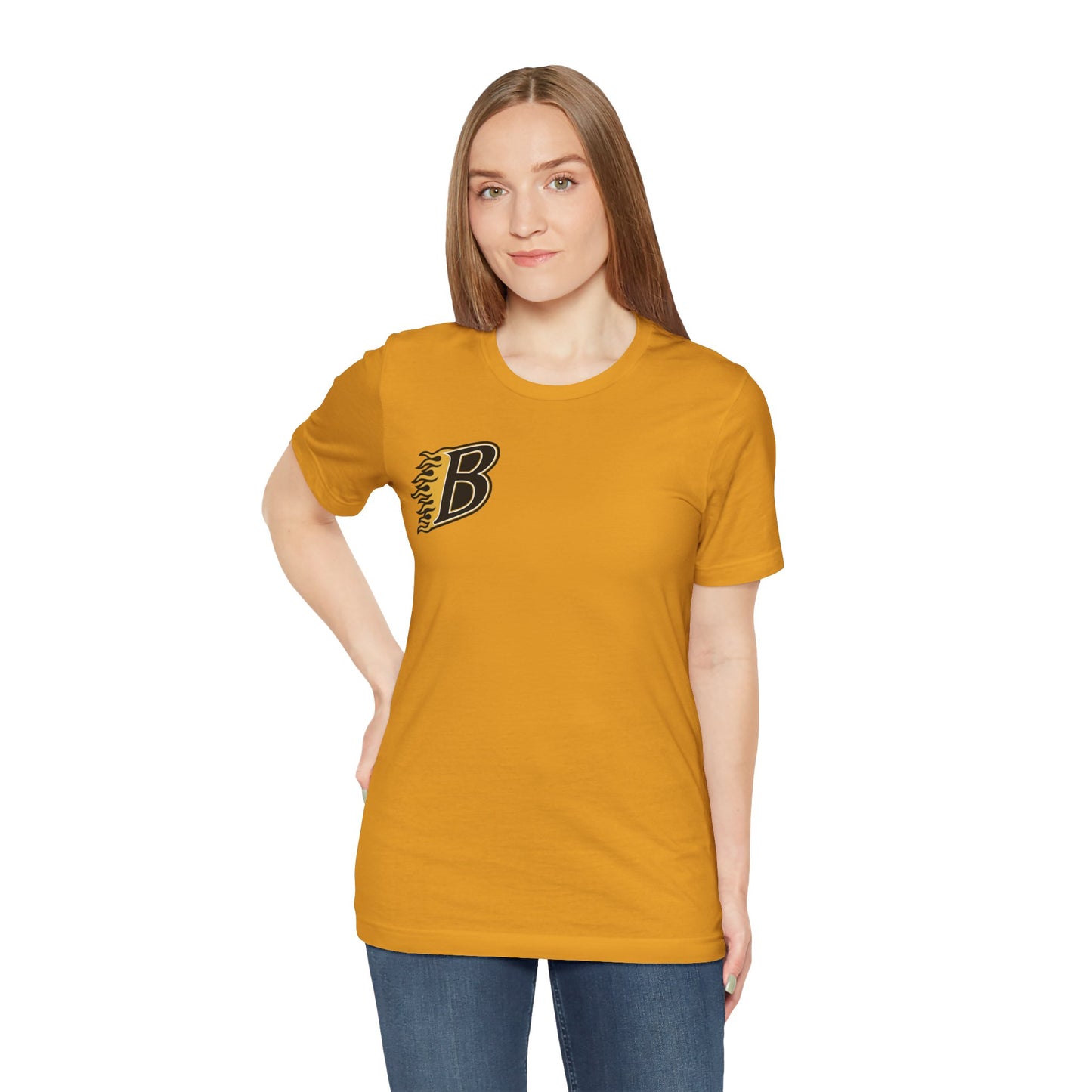 Burnsville Blaze Flaming 'B' Graphic Tee — Retro Letterman Style T-Shirt