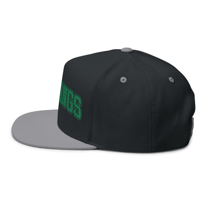 Mounds View Mustangs Embroidered Green Text Flat Bill Cap — School Spirit Snapback
