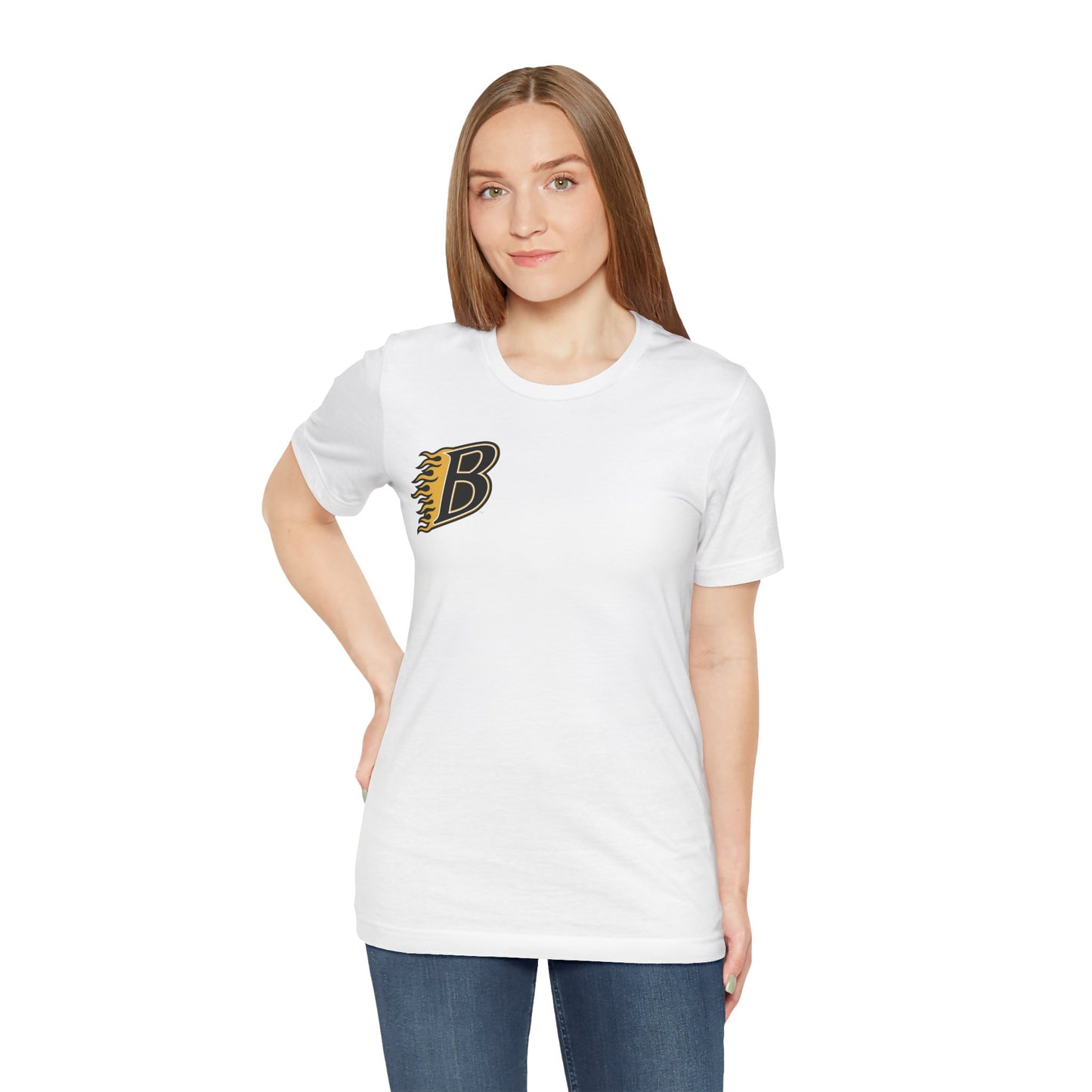 Burnsville Blaze Flaming 'B' Graphic Tee — Retro Letterman Style T-Shirt