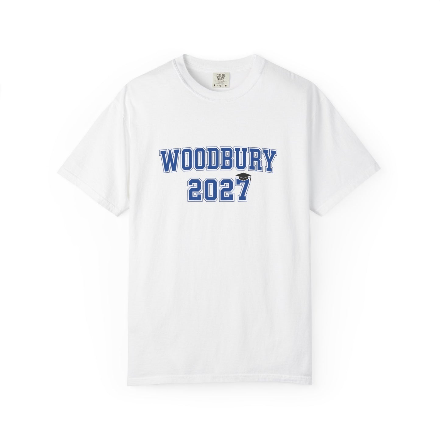 Woodbury Royals Class of 2027 T-Shirt in white showcasing collegiate-style design and soft, vintage-inspired texture.