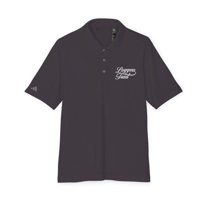 Performance polo shirt with UPF protection in black featuring embroidered Loggers Trail logo.
