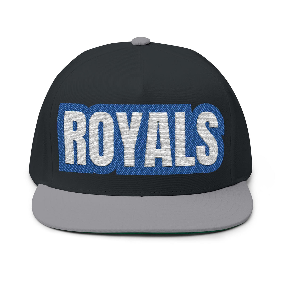 Woodbury Royals Embroidered White Text Flat Bill Cap — School Spirit Snapback