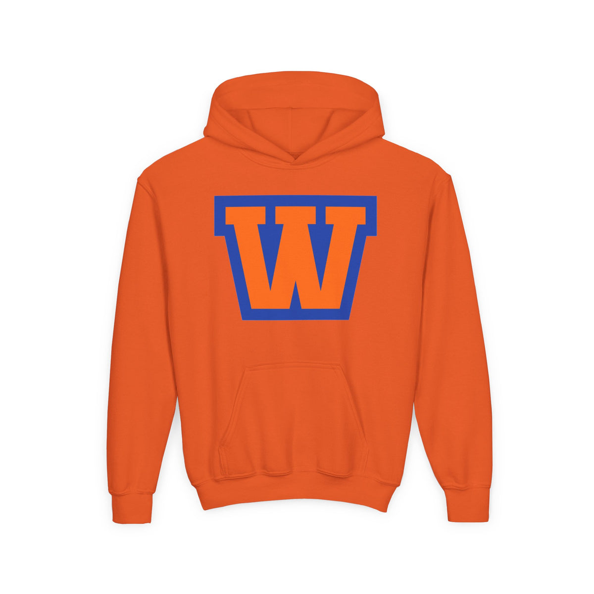 Youth Hoodie - Minneapolis Washburn Millers Orange & Blue 'W' School Logo with Mascot Back