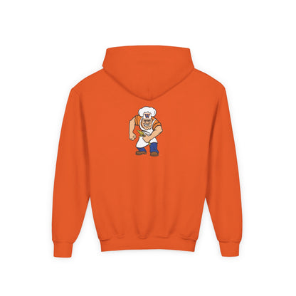 Youth Hoodie - Minneapolis Washburn Millers Orange & Blue 'W' School Logo with Mascot Back