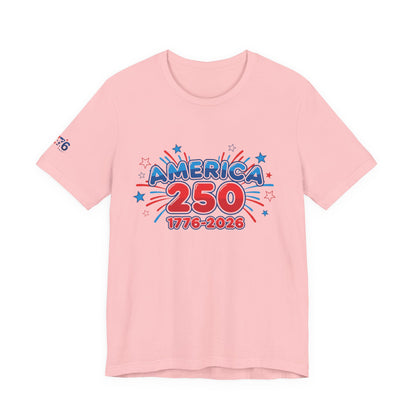 250th anniversary tee featuring America 250 graphic celebrating the 250th anniversary of the USA