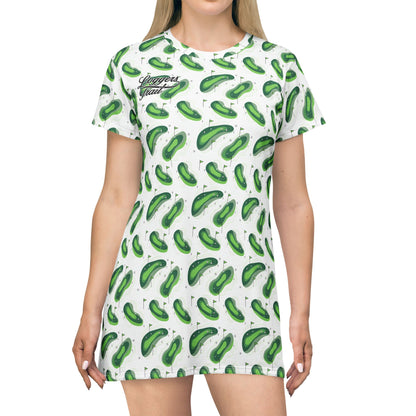 Logger's Trail Golf T-Shirt Dress — Green Golf Mix featuring playful all-over golf motif design.
