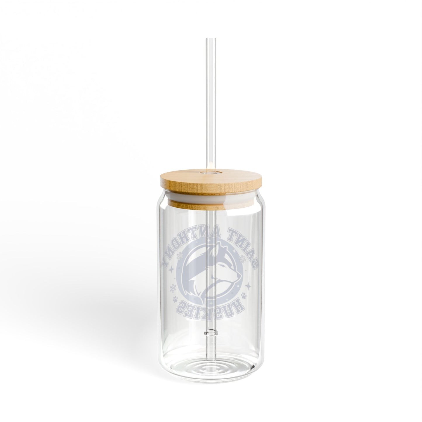 Saint Anthony Huskies Eco-Friendly 16oz Sipper Glass with Bamboo Lid - Perfect for Beverages on the Go!