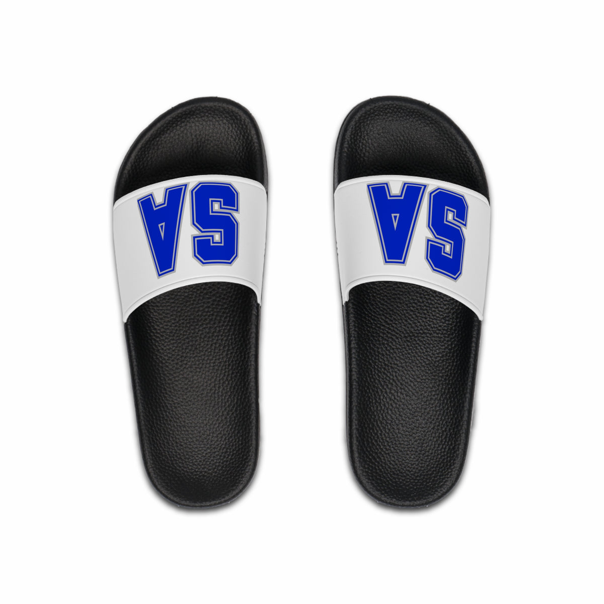 Saint Anthony Slide Sandals — Bold Blue 'SA' Athletic Pool Slides for Men