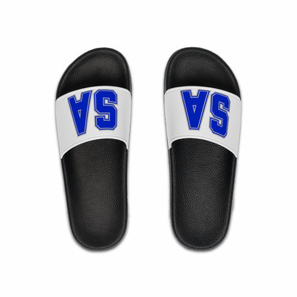 Saint Anthony Slide Sandals — Bold Blue 'SA' Athletic Pool Slides for Men
