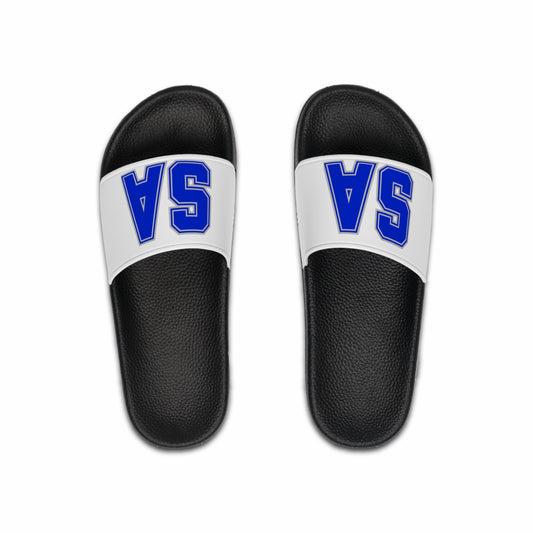 Saint Anthony Slide Sandals — Bold Blue 'SA' Athletic Pool Slides for Men