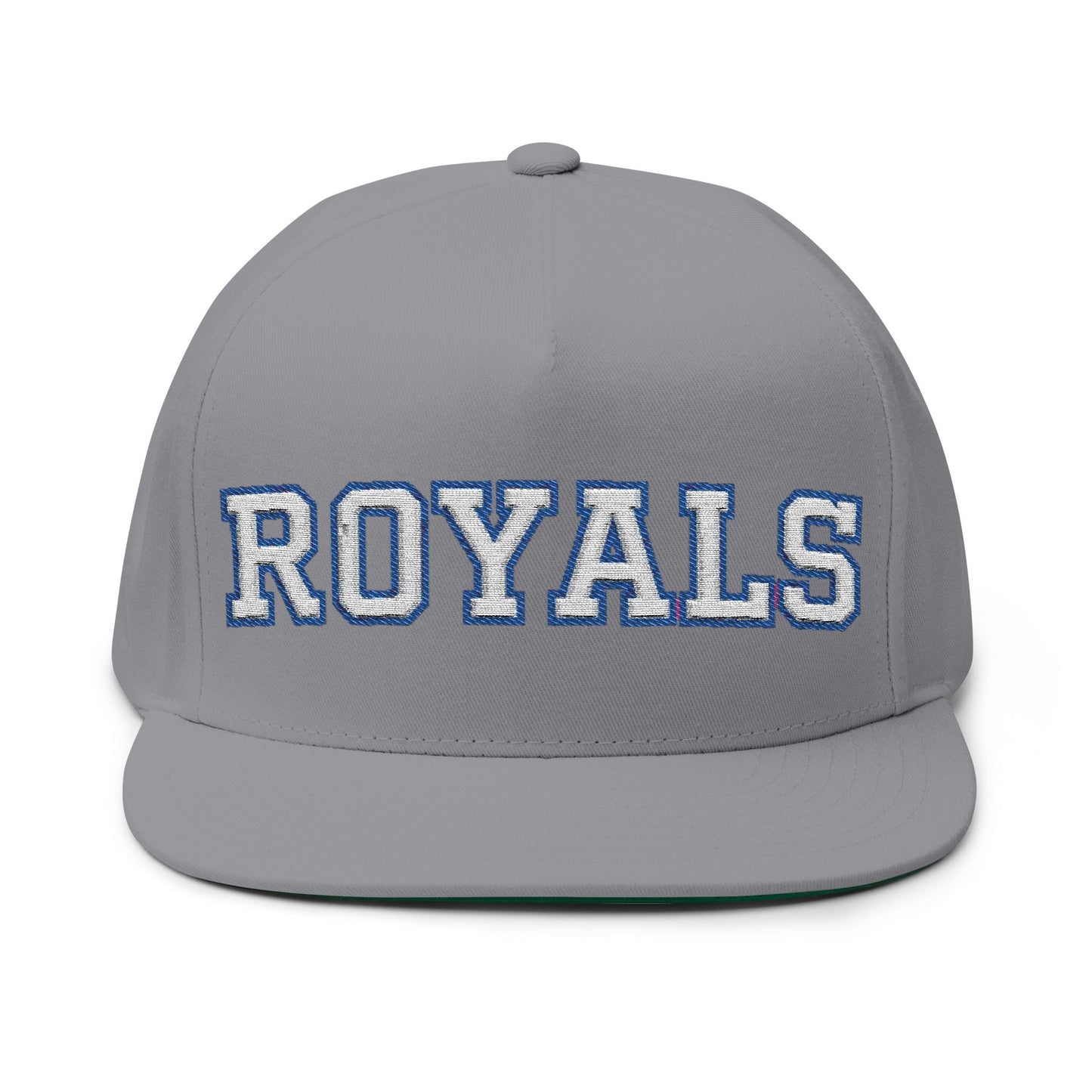 Woodbury Royals Embroidered White Text Flat Bill Cap — School Spirit Snapback