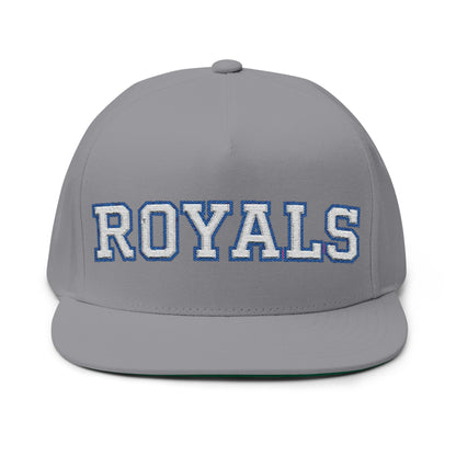 Woodbury Royals Embroidered White Text Flat Bill Cap — School Spirit Snapback