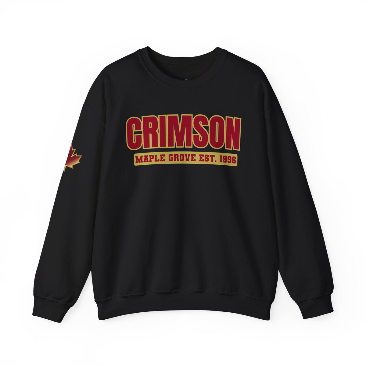 Crimson Maple Grove Crewneck Sweatshirt — Vintage Collegiate Maple Leaf Design