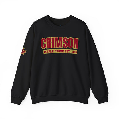 Crimson Maple Grove Crewneck Sweatshirt — Vintage Collegiate Maple Leaf Design