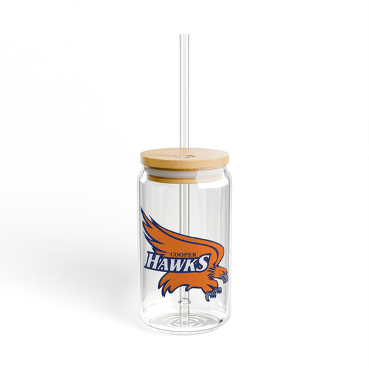Robbinsdale Cooper Hawks 16oz Sipper Glass with Bamboo Lid - Eco-Friendly Drinkware for Fans