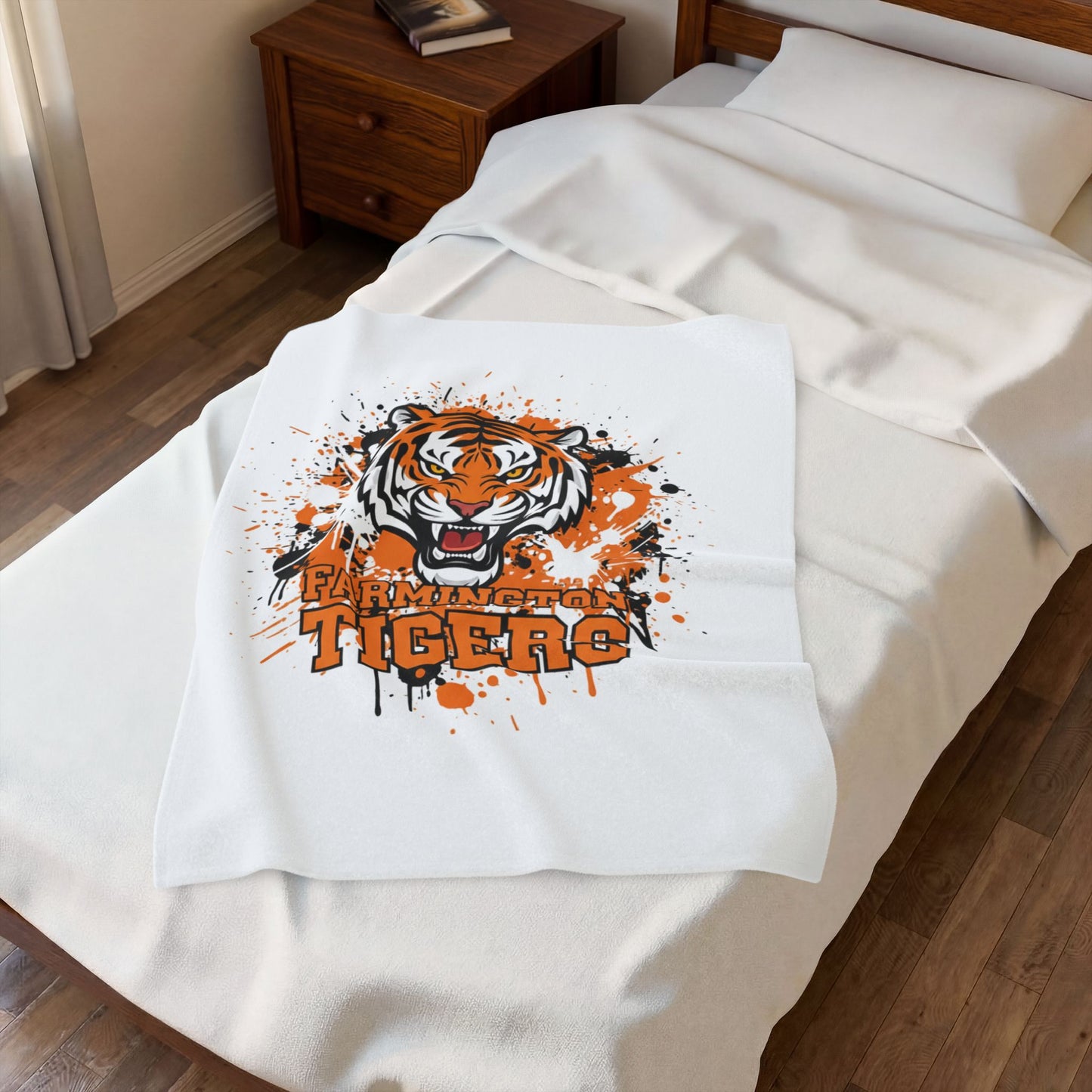 Farmington Tigers Cozy Velveteen Plush Blanket