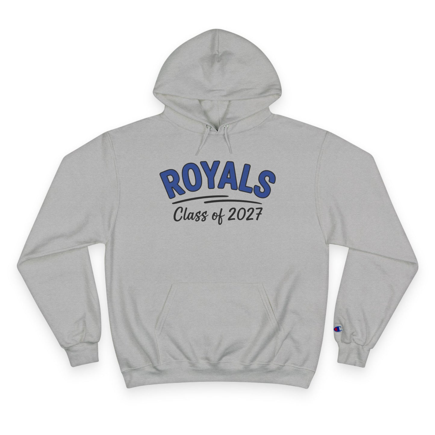 Woodbury Royals Class of 2027 unisex hoodie in light steel color with kangaroo pocket and vintage design.