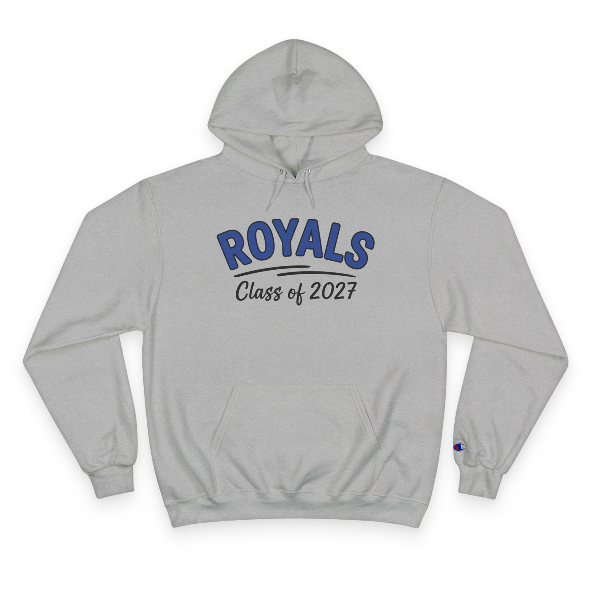 Woodbury Royals Class of 2027 unisex hoodie in light steel color with kangaroo pocket and vintage design.