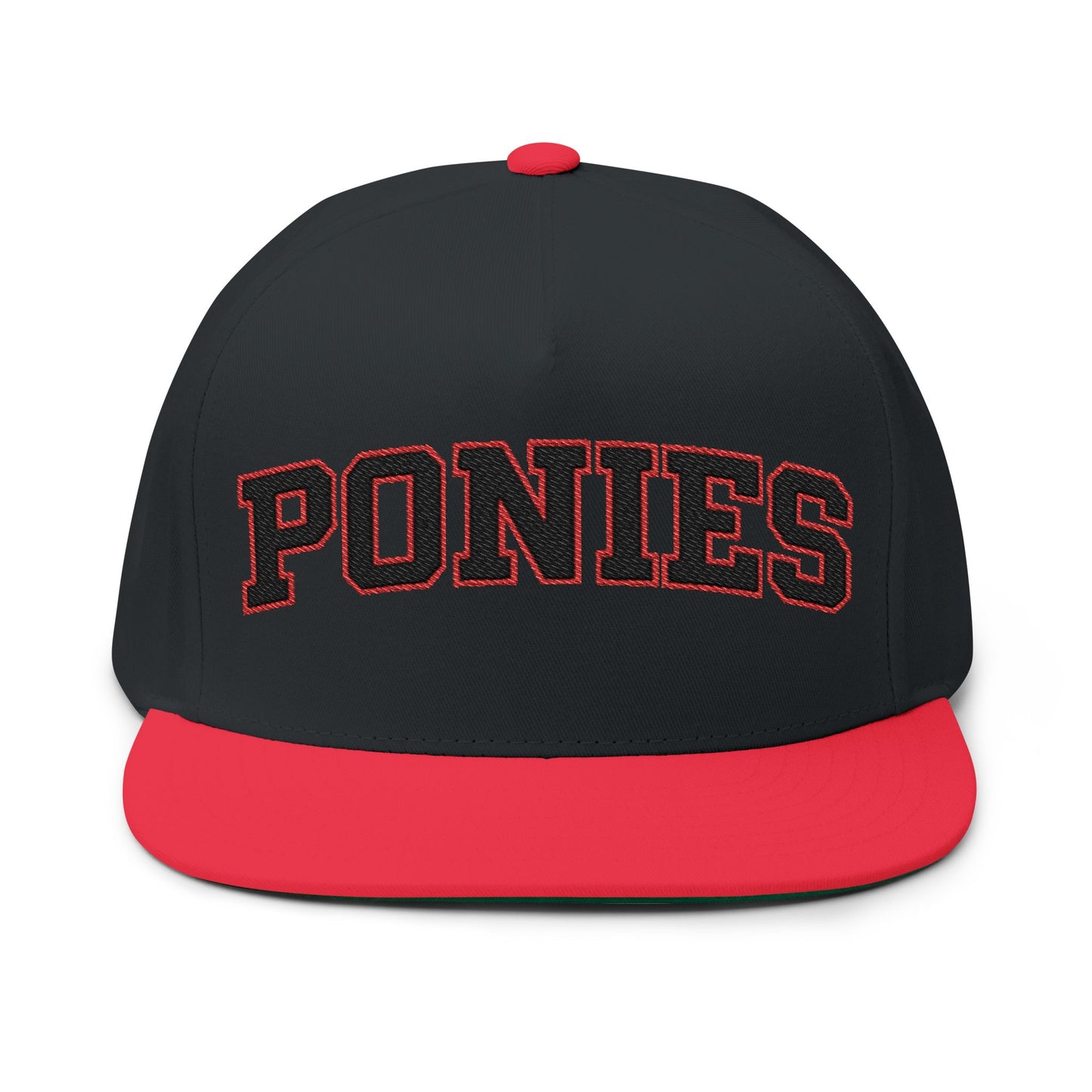 Stillwater Ponies Embroidered Black Text Flat Bill Cap — School Spirit Snapback