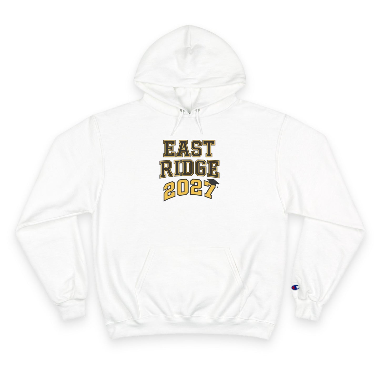East Ridge Raptors unisex hoodie for class of 2027 in white with vintage design and kangaroo pocket.