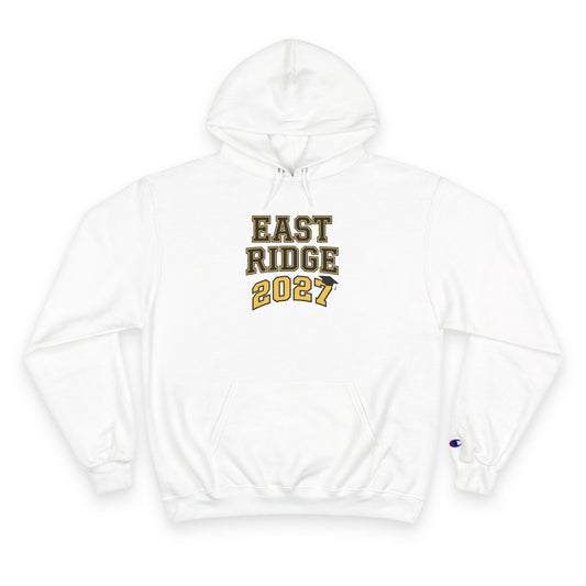 East Ridge Raptors unisex hoodie for class of 2027 in white with vintage design and kangaroo pocket.
