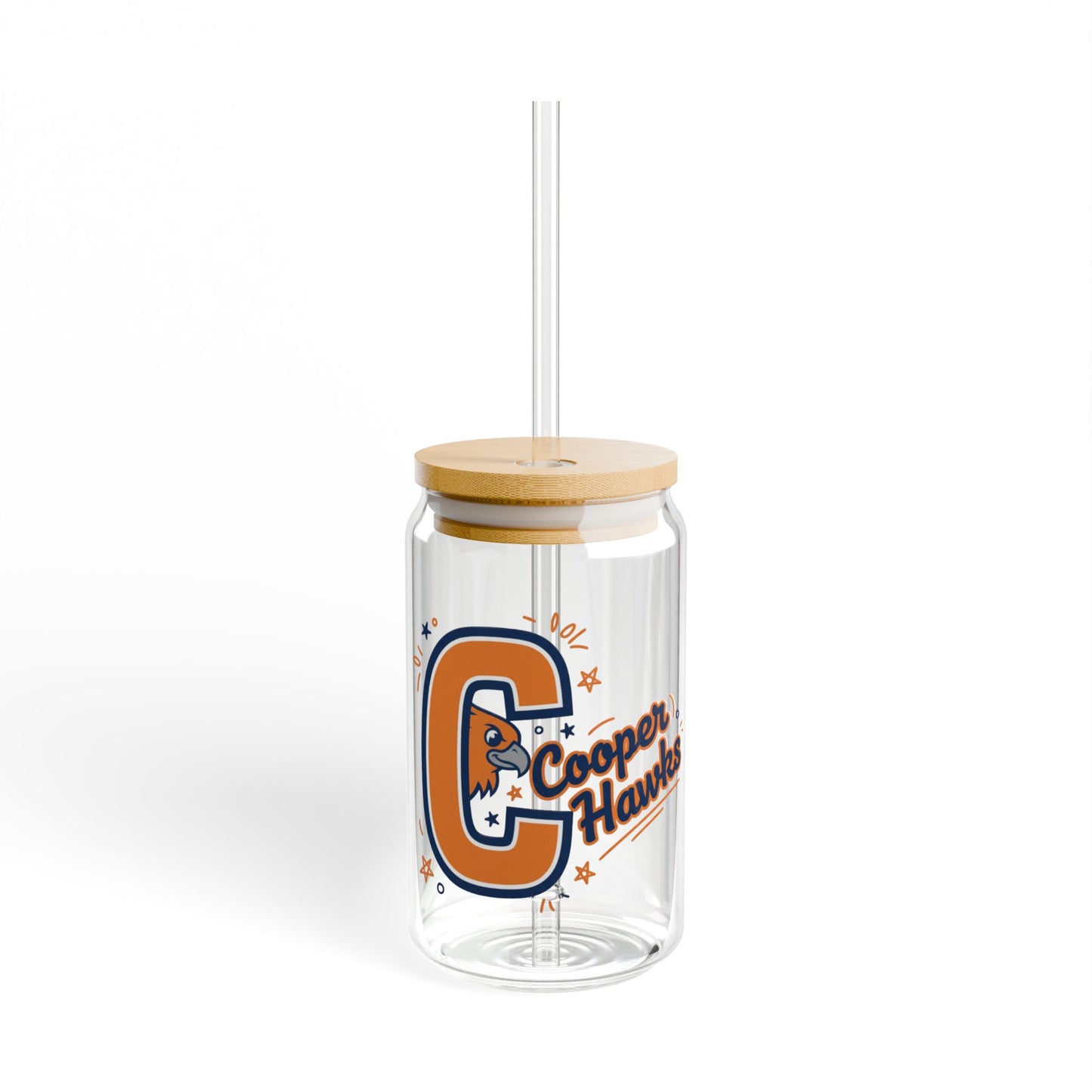 Robbinsdale Cooper Hawks 16oz Sipper Glass with Bamboo Lid - Eco-Friendly Drinkware for Fans