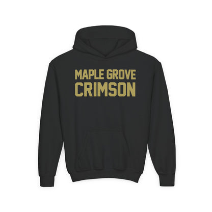 Maple Grove Crimson Youth Hoodie — School Spirit Sweatshirt with Leaf Logo